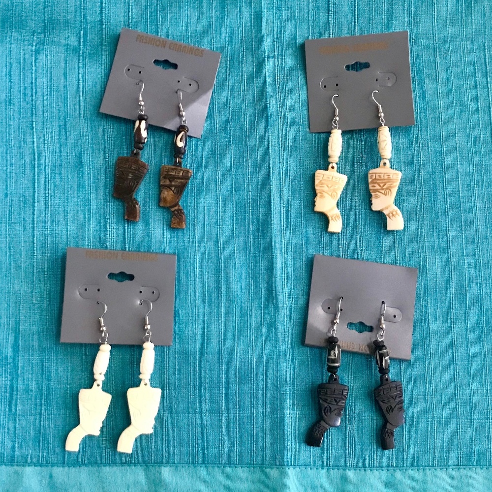 Wooden Egyptian Heads HANDMADE Earrings